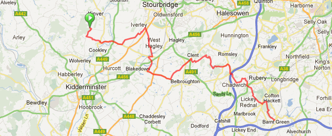 New Route – Barnt Green to Kinver Out & Back